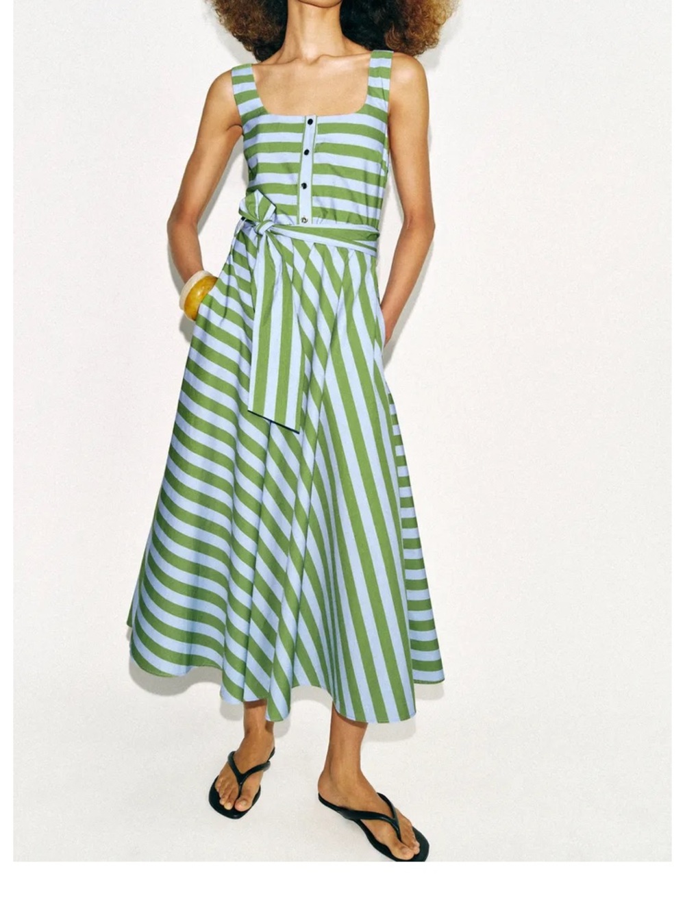 Zara Blue and Green Striped Midi Dress